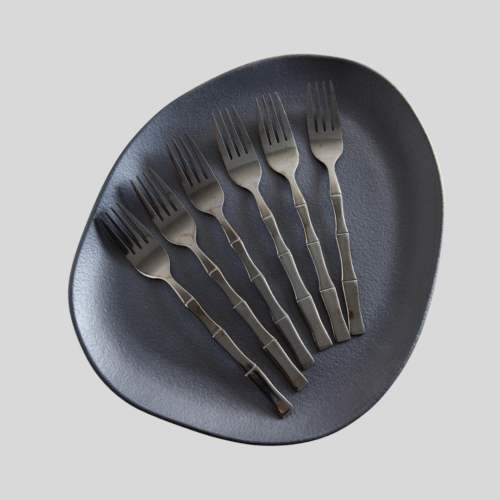 Set De 6 Tenedores Acero Inoxidable Linea Bambu